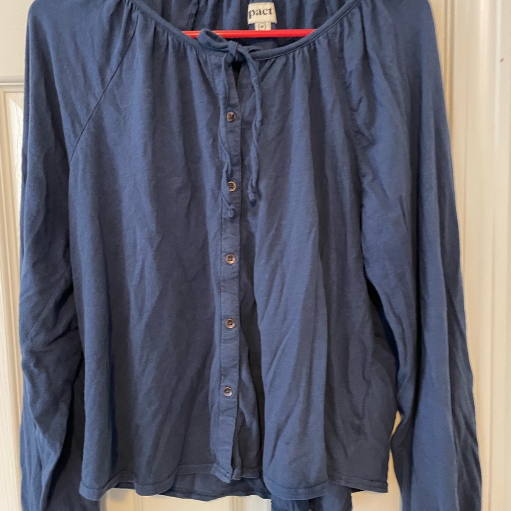 Pact women’s blue long sleeve poet top button up medium organic cotton